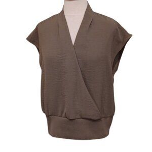 Womens Olive Wrap Front Cap Sleeve Top